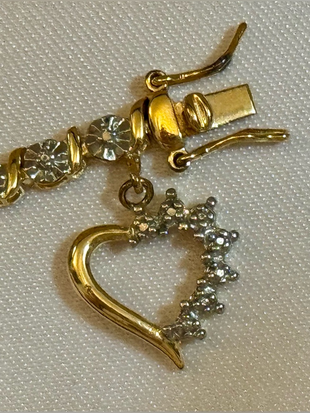 Ross-Simons 18kt Gold over 925 Sterling Tennis Bracelet with Crystal Heart Charm - Picture 4 of 10